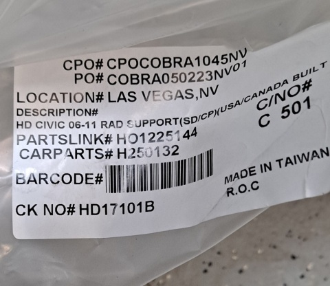 Pas przedni Honda Civic 2005-2012 HO1225144 H250132