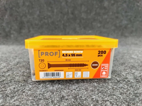 Wkręty tarasowe PROF 4,5×55 mm brązowe - opakowanie 200 sztuk